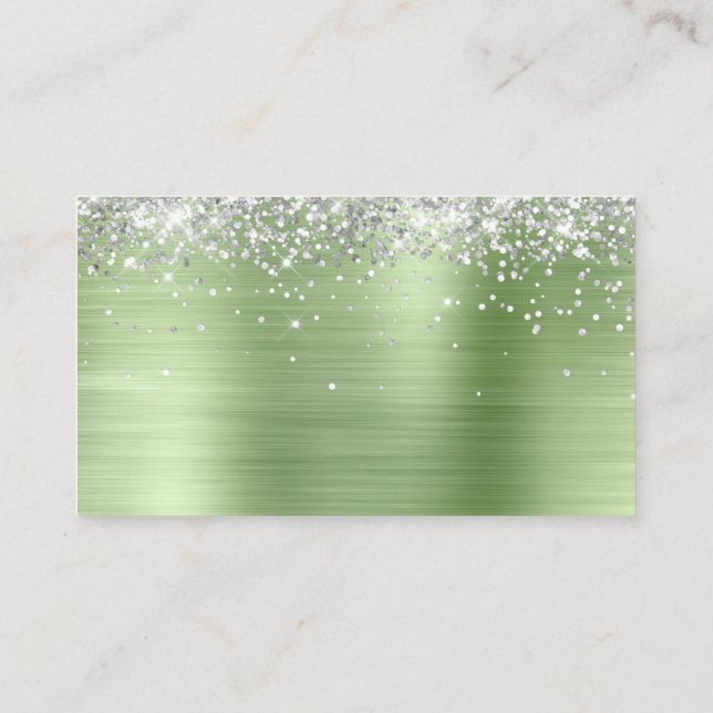Silver Glitter Light Mint Green Foil Blank Place Card (Back)