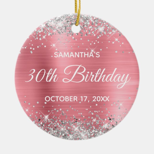 Silver Glitter Light Pink Foil 30th Birthday Ceramic Ornament (Front)