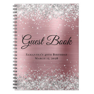 Silver Glitter Light Pink Foil Birthday Guest Notebook