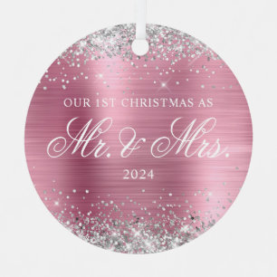 Silver Glitter Light Pink Foil Our 1st Christmas Metal Ornament
