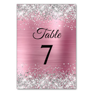 Silver Glitter Light Pink Foil Table Number