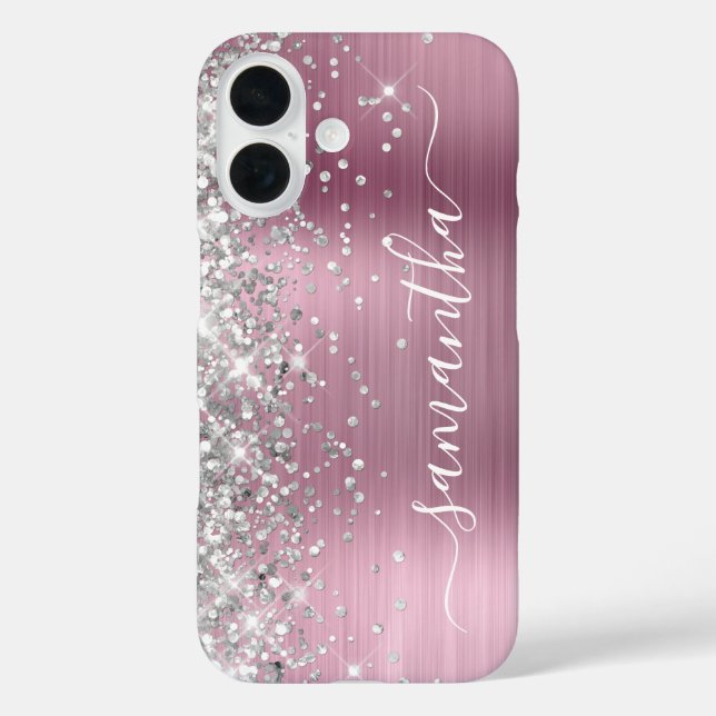 Silver Glitter Light Pink Metallic Girly Signature Case-Mate iPhone Case (Back)
