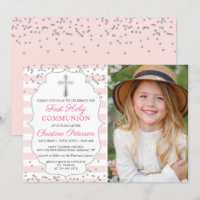 Silver Glitter Light Pink Photo First Communion