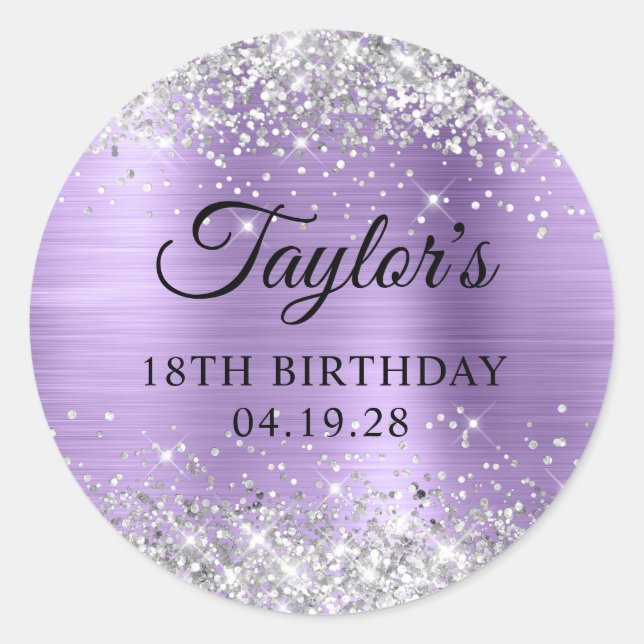 Silver Glitter Light Purple Foil 18th Birthday Classic Round Sticker (Front)
