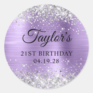 Silver Glitter Light Purple Foil 21st Birthday Classic Round Sticker