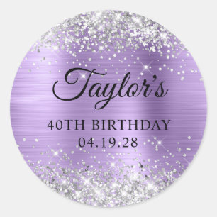 Silver Glitter Light Purple Foil 40th Birthday Classic Round Sticker
