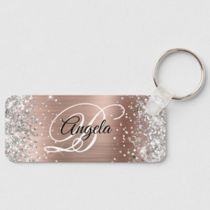 Silver Glitter Light Purple Foil Fancy Monogram Keychain