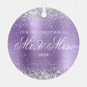 Silver Glitter Light Purple Foil Our 1st Christmas Metal Ornament