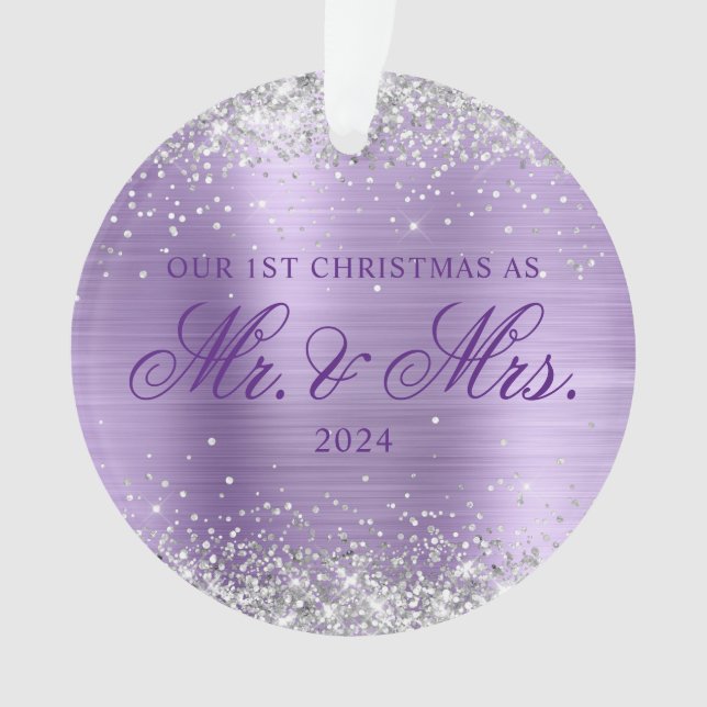 Silver Glitter Light Purple Foil Our 1st Christmas Ornament (Front)