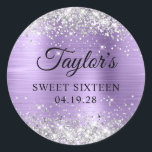 Silver Glitter Light Purple Foil Sweet Sixteen Classic Round Sticker<br><div class="desc">Create your own sweet 16 - 16th birthday party classic round stickers. Girly faux sparkly silver glitter over a faux light amethyst purple metallic style ombre foil. Customize the font styles to create your own design for her special celebration. A classic elegant calligraphy paired with an all caps serif font....</div>