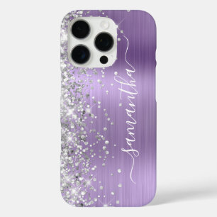 Silver Glitter Light Purple Metallic Girly iPhone 16 Pro Case