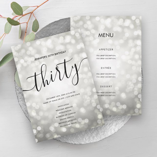 Silver Glitter Lights 30 Birthday Menu Program (Silver Glitter Lights 30 Birthday Menu Program)