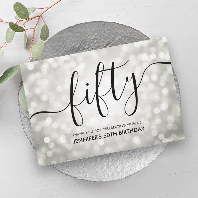 Silver Glitter Lights 50th Birthday Thank You Card (Silver Glitter Lights 50th Birthday Thank You)