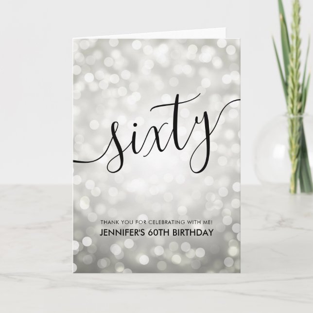 Silver Glitter Lights 60th Birthday Thank You (Front)