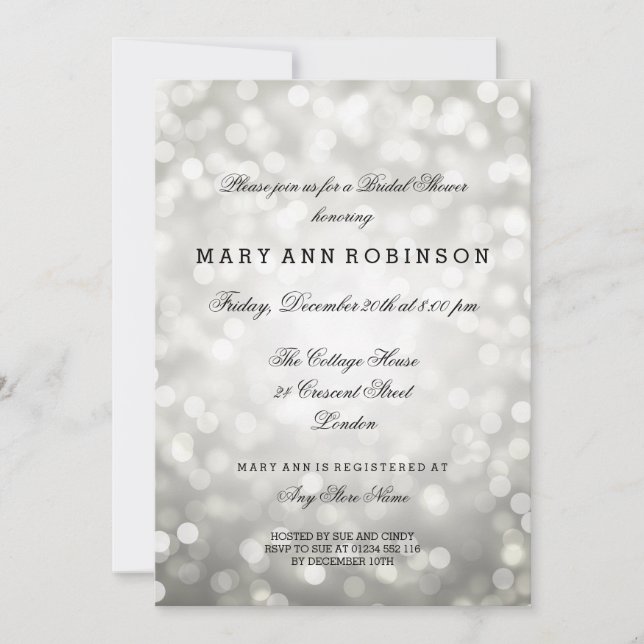 Silver Glitter Lights Elegant Bridal Shower Invitation (Front)