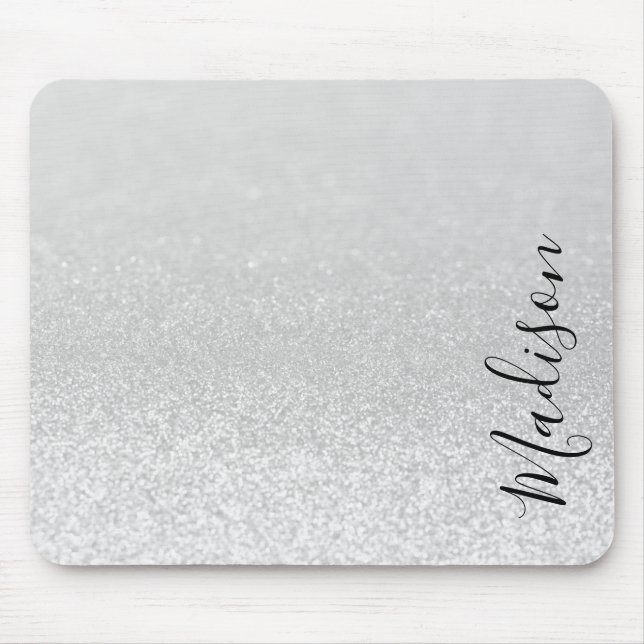 Silver Glitter Lights Personalized Mouse Pad (Front)
