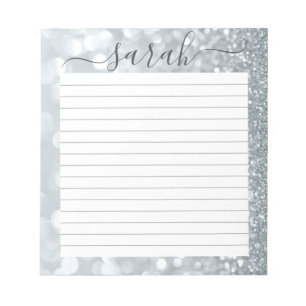 Silver Glitter Lined Personalized Notepad