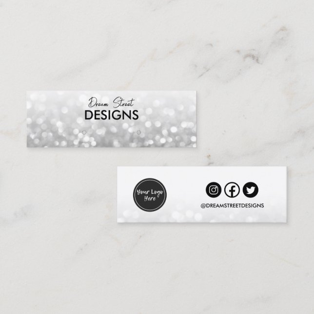 Silver Glitter Logo Social Media Earring Display B Mini Business Card (Front/Back)