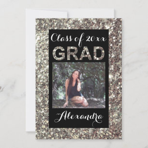 Silver Glitter-Look 1 Photo Graduation Invitation