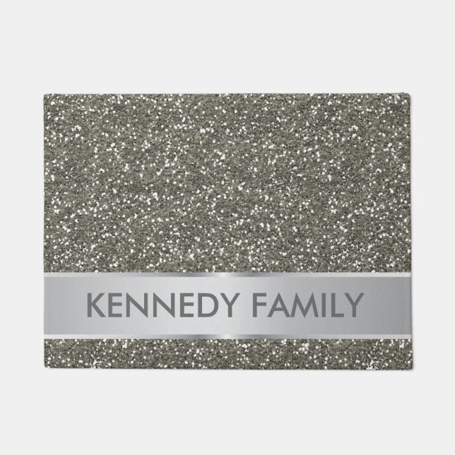Silver Glitter Look Family Name Doormat (Front)