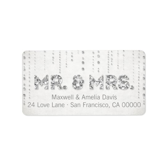 Silver Glitter Look Mr. & Mrs. Labels