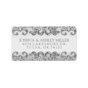 Silver Glitter Look Wedding Label