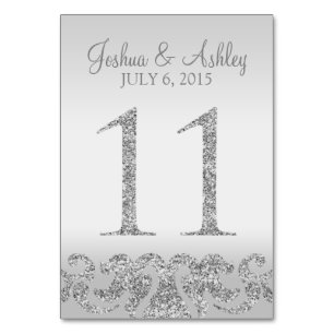 Silver Glitter Look Wedding Table Numbers-11 Number
