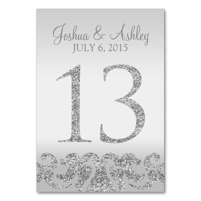 Silver Glitter Look Wedding Table Numbers-13 Number (Front)