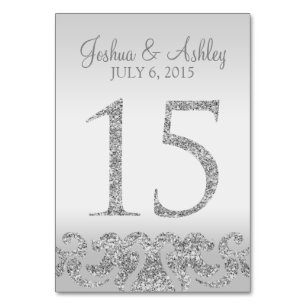 Silver Glitter Look Wedding Table Numbers-15 Table Number
