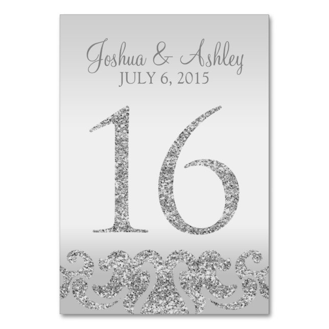 Silver Glitter Look Wedding Table Numbers-16 Table Number (Front)