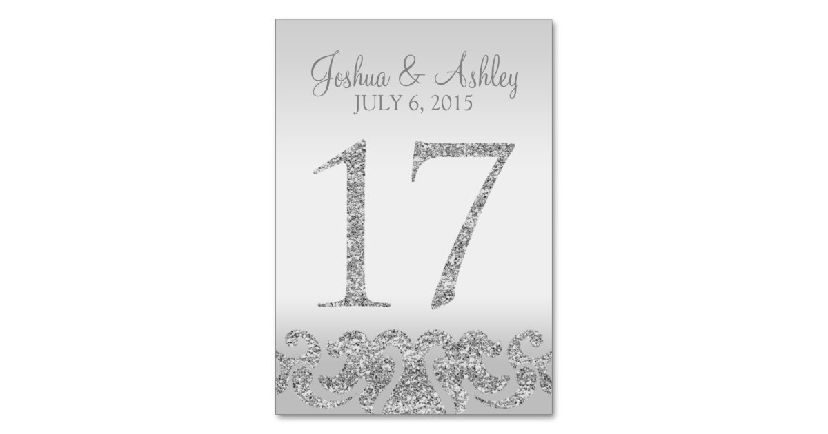 silver glitter look wedding table numbers 17 table number zazzleca