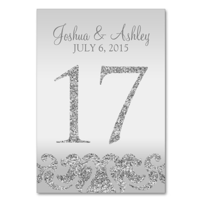 Silver Glitter Look Wedding Table Numbers-17 Table Number (Front)