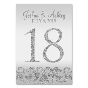 Silver Glitter Look Wedding Table Numbers-18 Number
