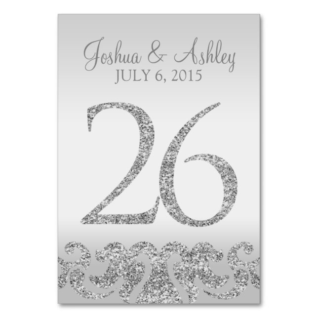 Silver Glitter Look Wedding Table Numbers-26 Table Number (Front)