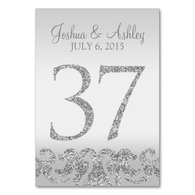 Silver Glitter Look Wedding Table Numbers-37 Table Number (Front)
