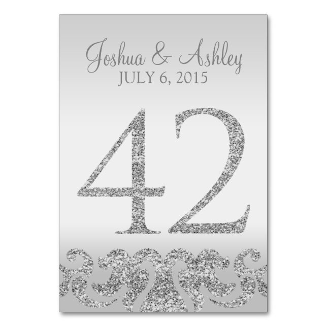 Silver Glitter Look Wedding Table Numbers-42 Number (Front)