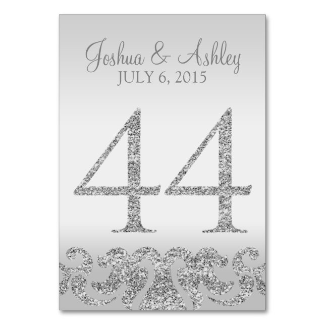 Silver Glitter Look Wedding Table Numbers-44 Number (Front)