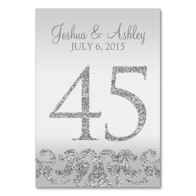Silver Glitter Look Wedding Table Numbers-45 Number (Front)