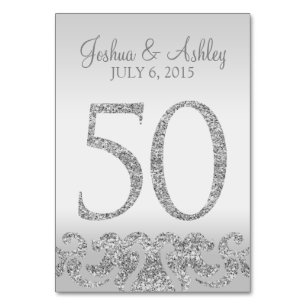 Silver Glitter Look Wedding Table Numbers-50 Number