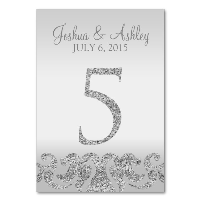 Silver Glitter Look Wedding Table Numbers-5 Number (Front)