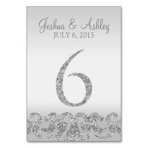 Silver Glitter Look Wedding Table Numbers-6 Table Number