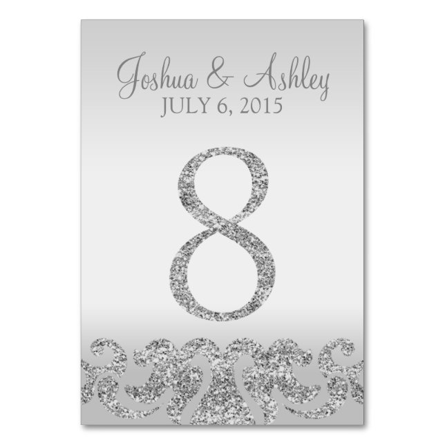 Silver Glitter Look Wedding Table Numbers-8 Number (Front)