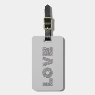 Silver Glitter Love Luggage Tag
