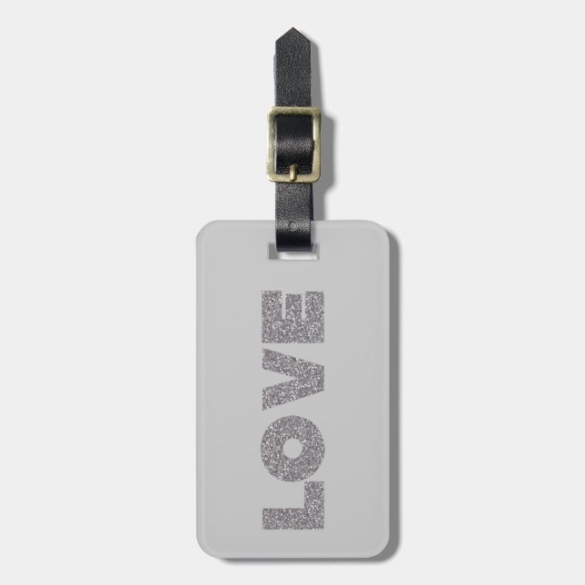 Silver Glitter Love Luggage Tag (Front Vertical)
