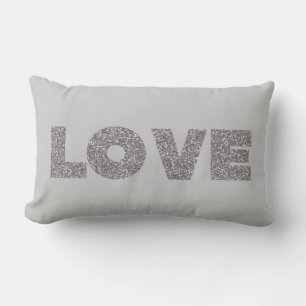 Silver Glitter Love Lumbar Pillow