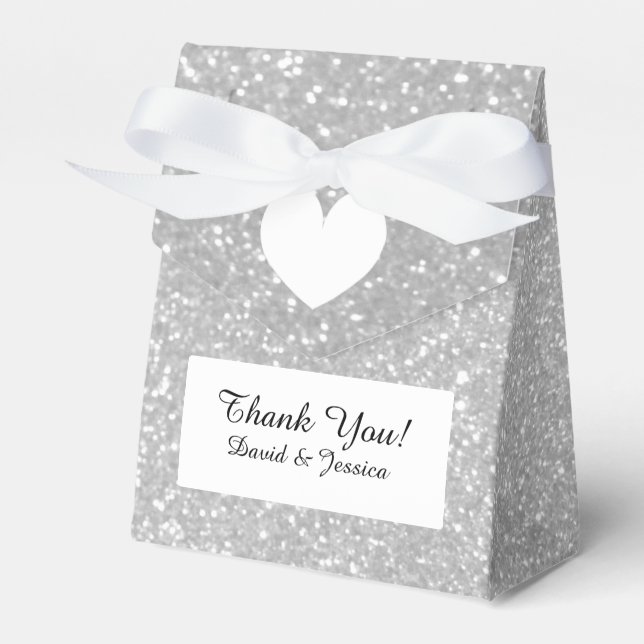 Silver glitter luxury style wedding favour box (Front Side)