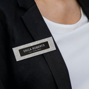 Silver Glitter Makeup Artist Hair Salon Modern Name Tag