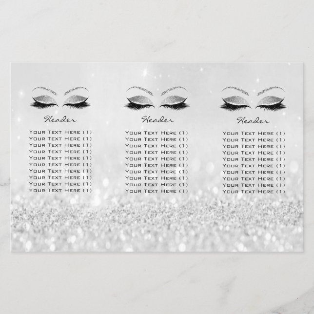 Silver Glitter Makeup Eyes Brows Lash DL Leaflet Flyer (Back)