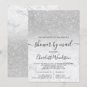 Silver glitter marble baby shower by mail invitation