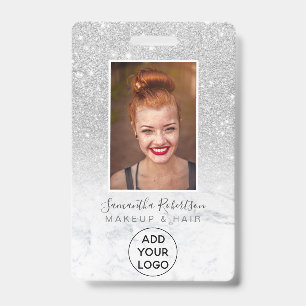 Silver glitter marble logo employee photo pass badge